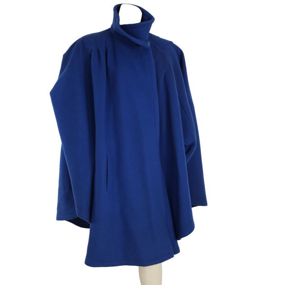Vintage Cuddle Coat Blue Mock Neck Pleated Cape Coat One Size - Picture 12 of 16